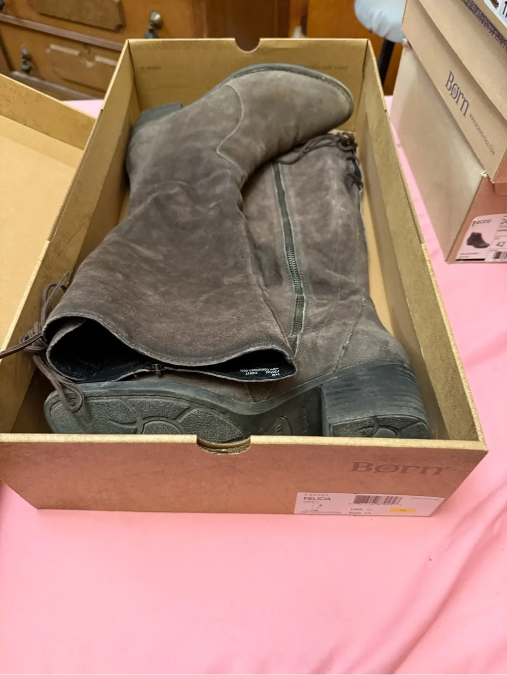 Born Tall Suede Over-the-Knee Boots in Taupe Brown USED